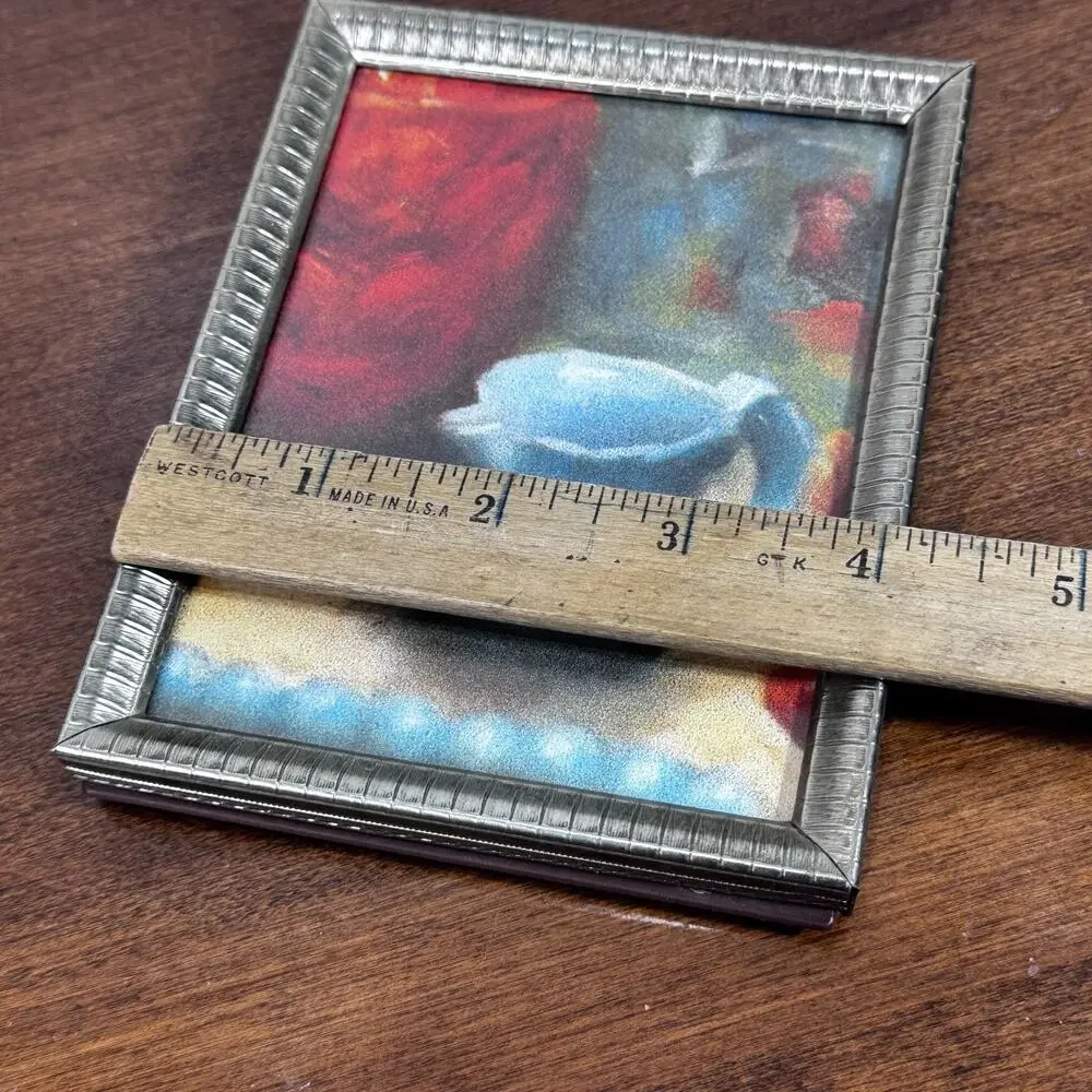 Vintage Gold Tone Ornate 4x5 Picture Frame with Coffee Creamer Print